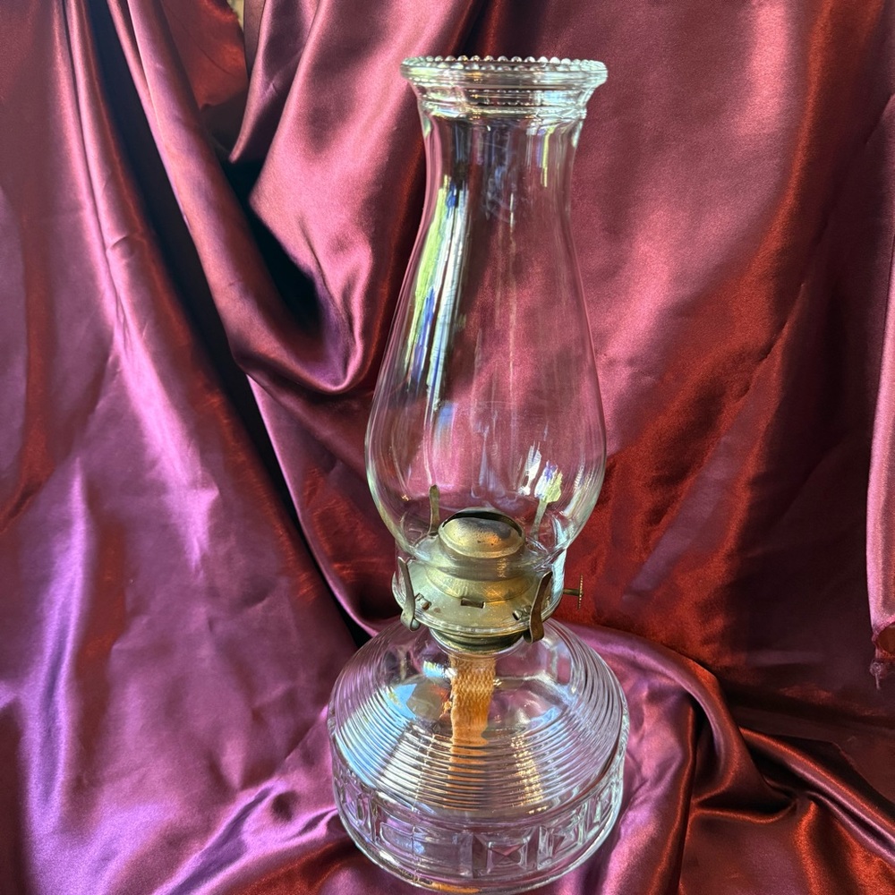 Vintage Oil Lamp with Clear Glass Hobnail Hurricane Shade